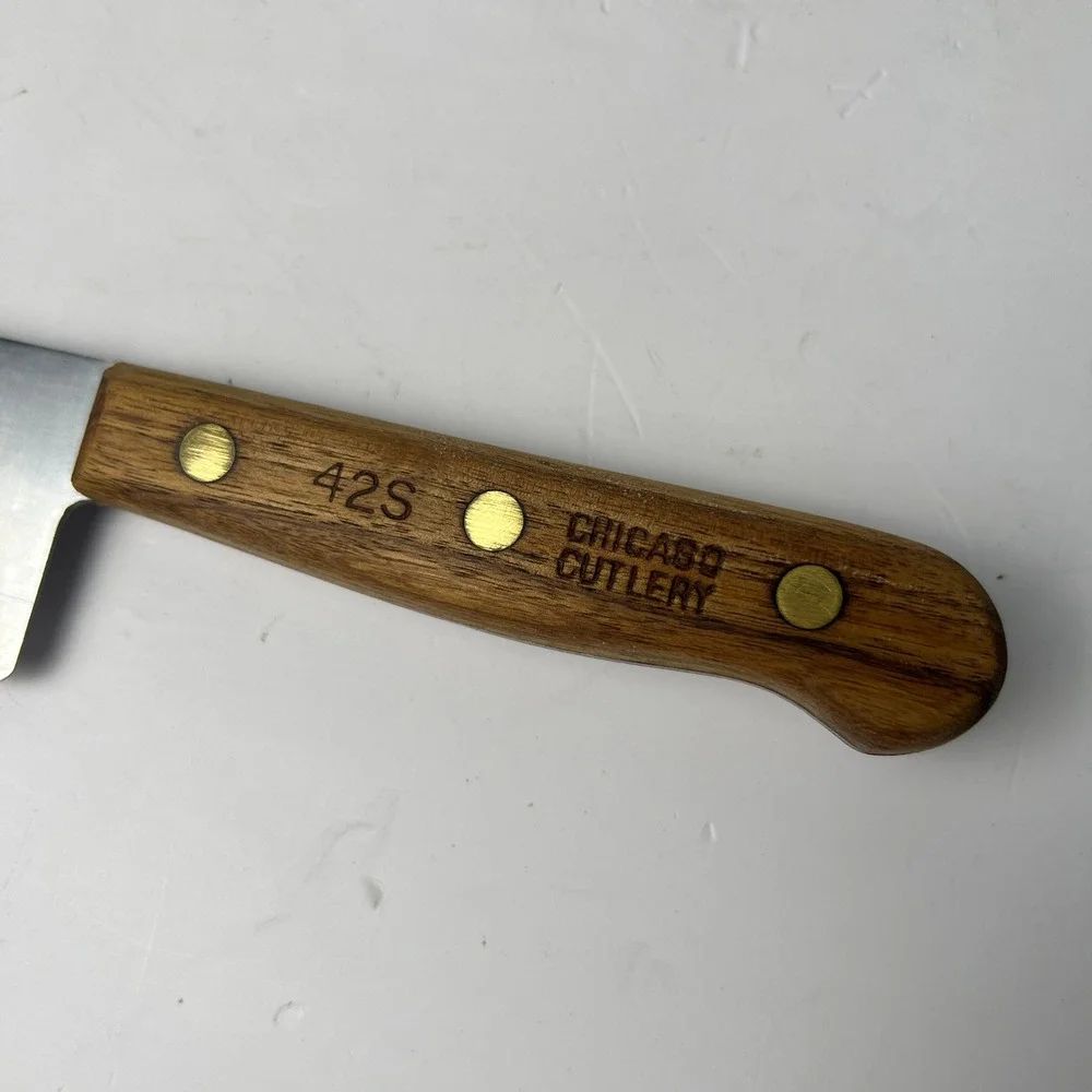 Chicago Cutlery 42S Chef Knife 8 Inch Brown‎ Walnut Wood Handle Vintage
